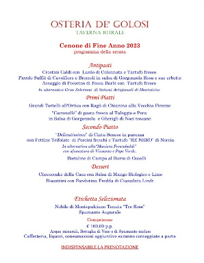 Menu Cenone 31 dicembre 2023 - Capodanno 2024 Ristorante a Firenze Osteria de Golosi 